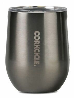Corkcicle Gunmetal Insulated Stemless Tumbler Wine Cup with Clear Lid- 12 oz.